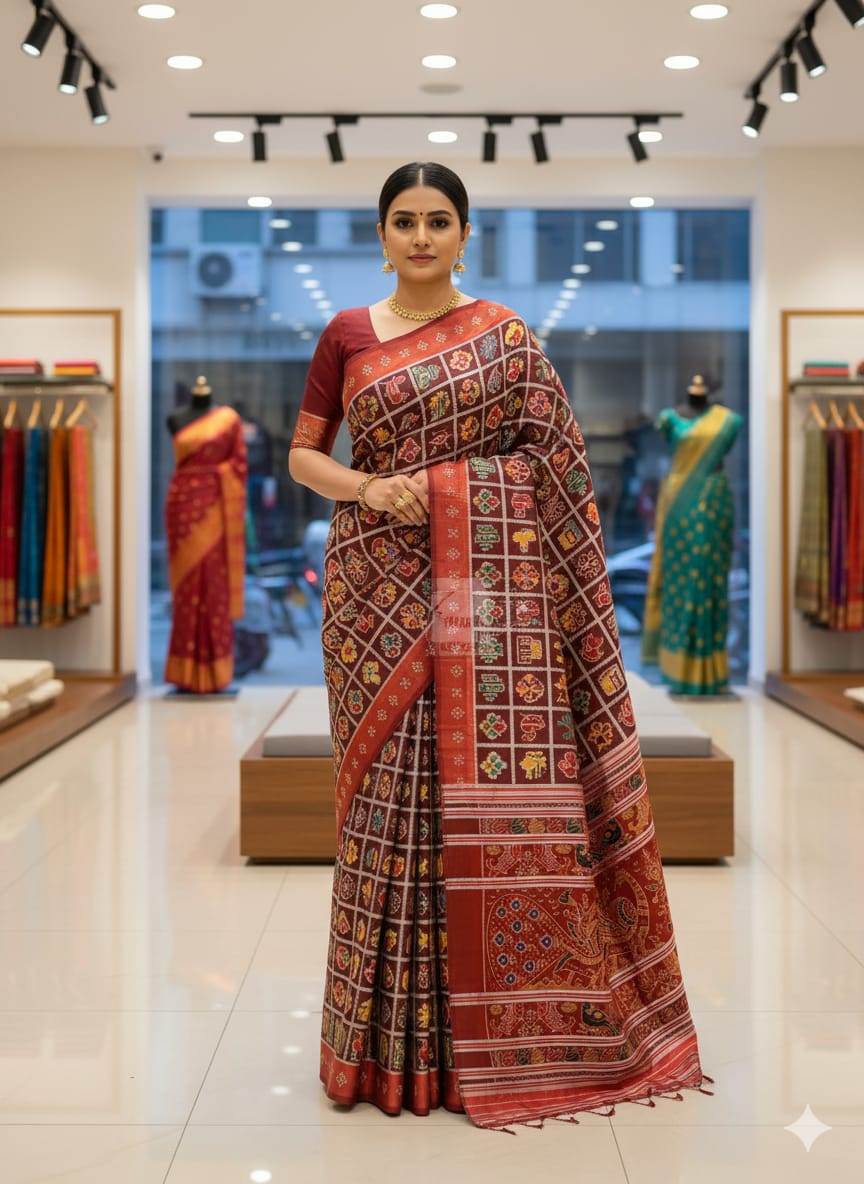 Coffe Maroon Nabakothi Design Mulberry Silk Saree