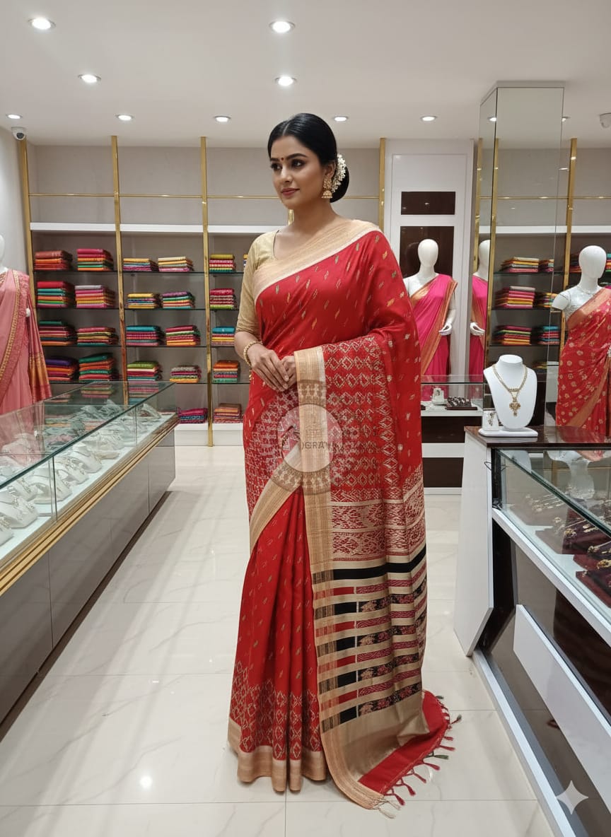 Maroon Off White Khandua Silk Saree