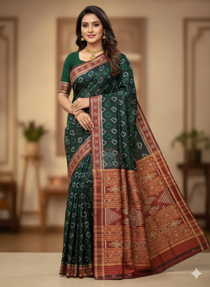 Black Maroon Heart Design With Pasapali Border Design Khandua Silk Saree