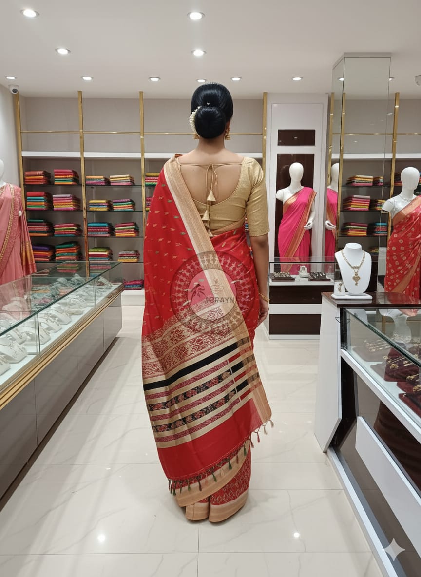 Maroon Off White Khandua Silk Saree