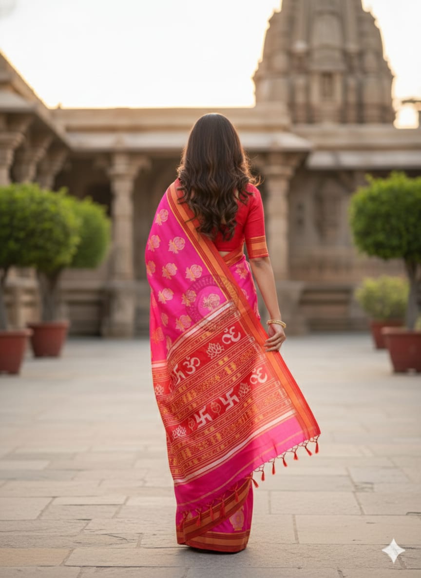 Pink Red Kalashi Design Mulberry Silk Saree