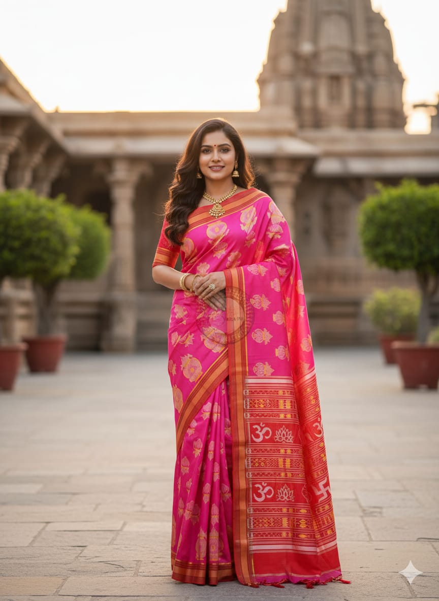 Pink Red Kalashi Design Mulberry Silk Saree
