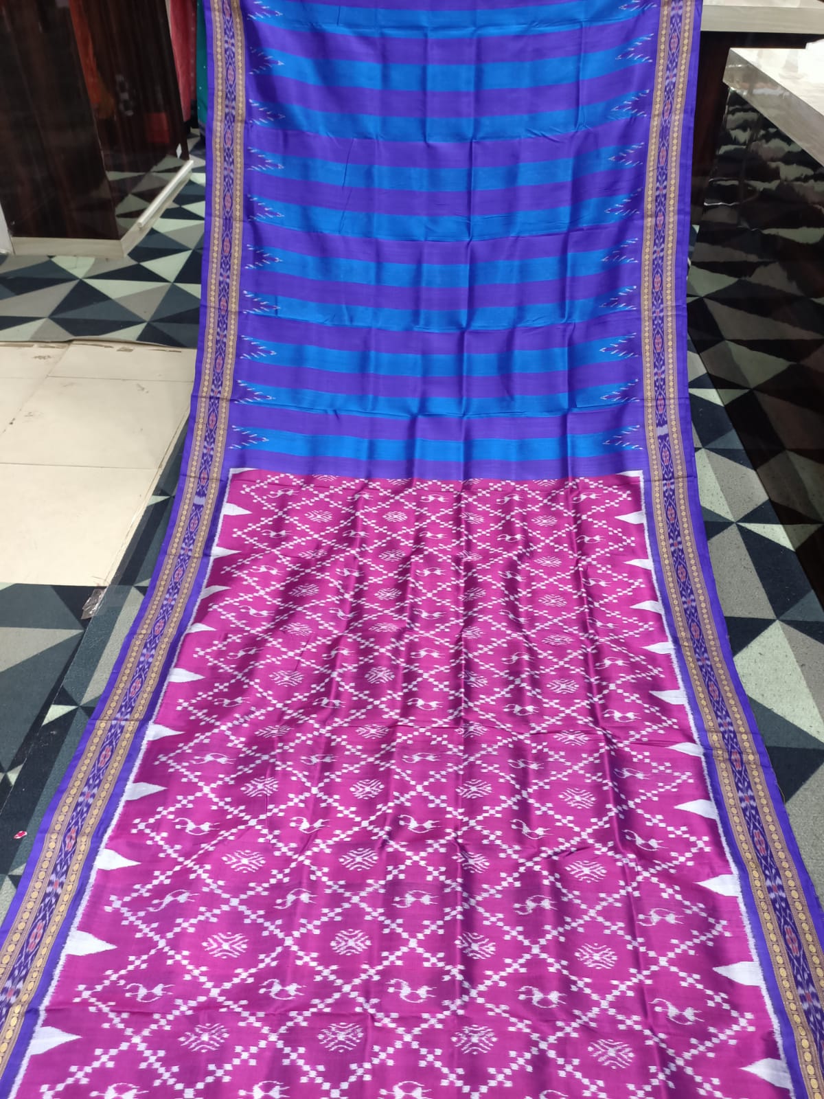Purple Blue partly Khandua Silk Saree