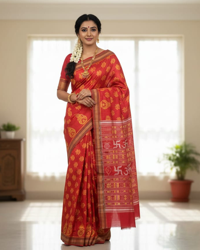 Red Kalashi Design Mulberry Silk Saree