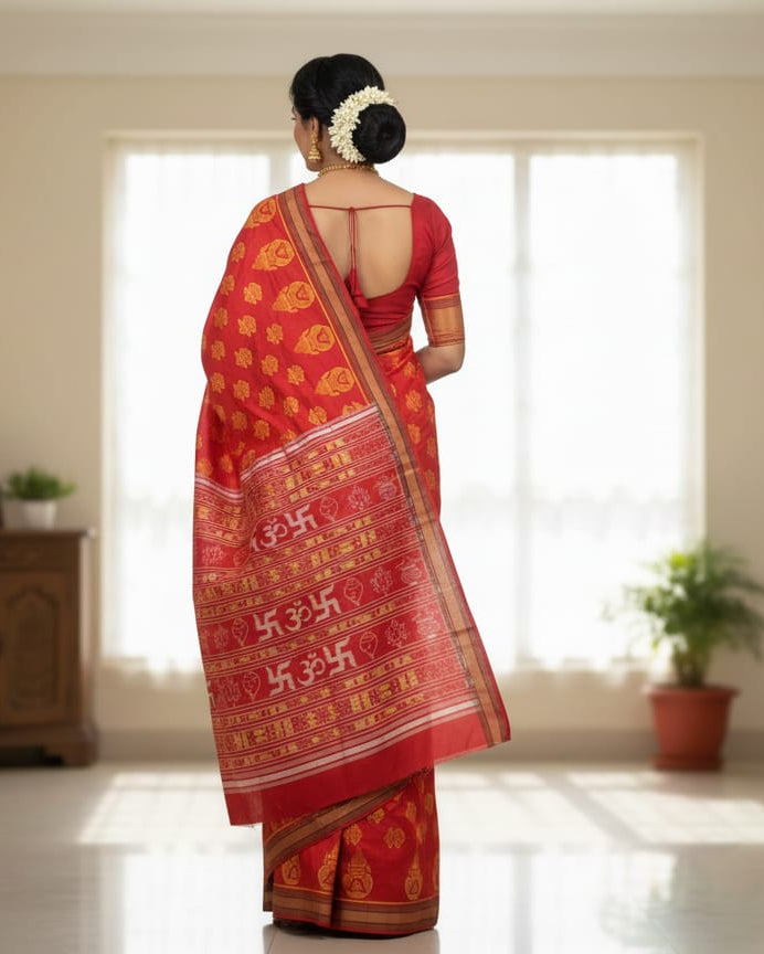 Red Kalashi Design Mulberry Silk Saree