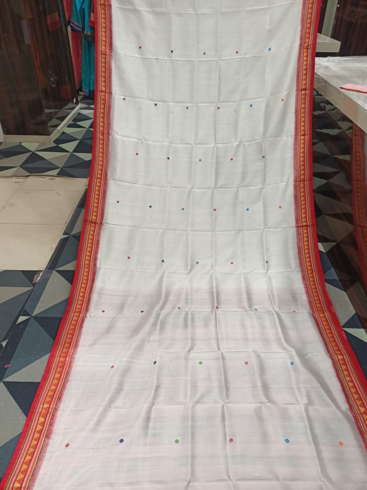 White Red Dongria Border Khandua Silk Saree