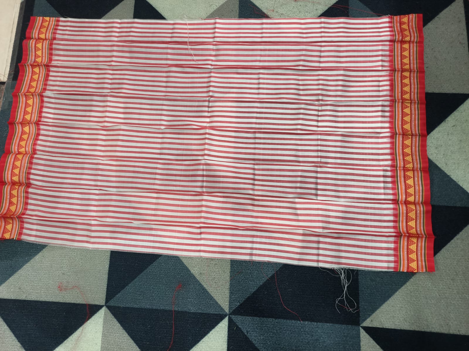 White Red Dongria Border Khandua Silk Saree