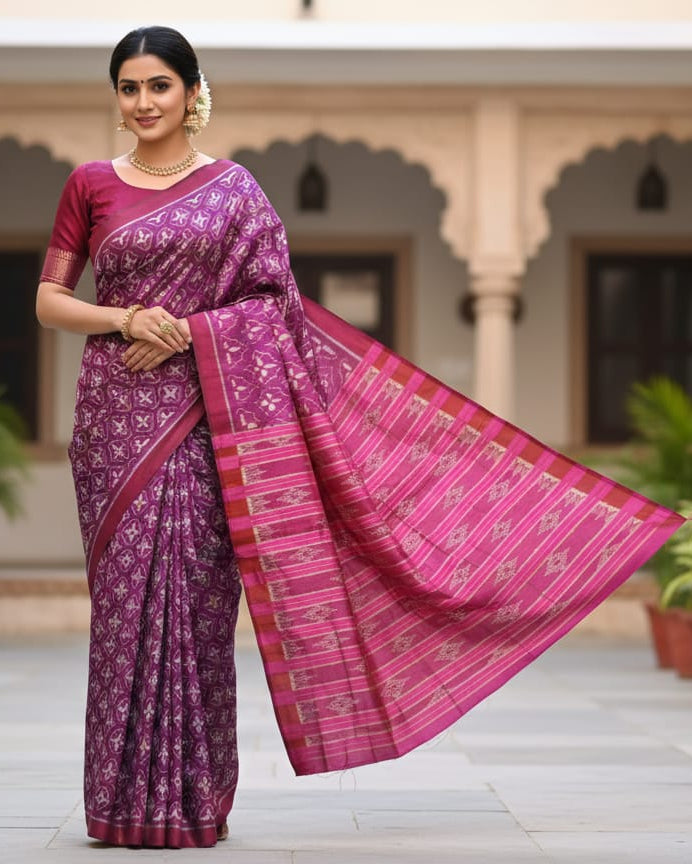 Purple Magenta Design Mulberry Silk Saree