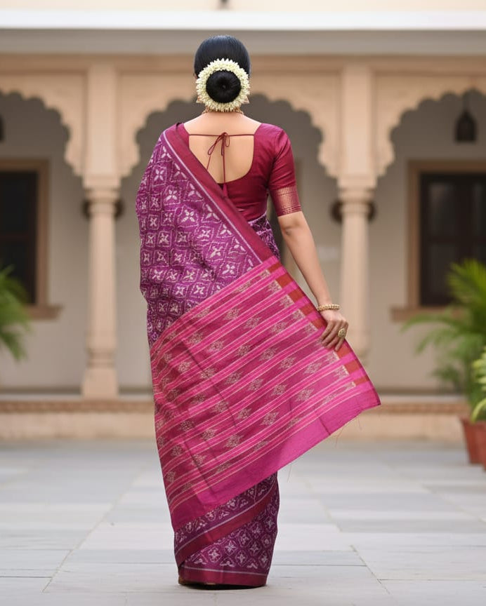 Purple Magenta Design Mulberry Silk Saree