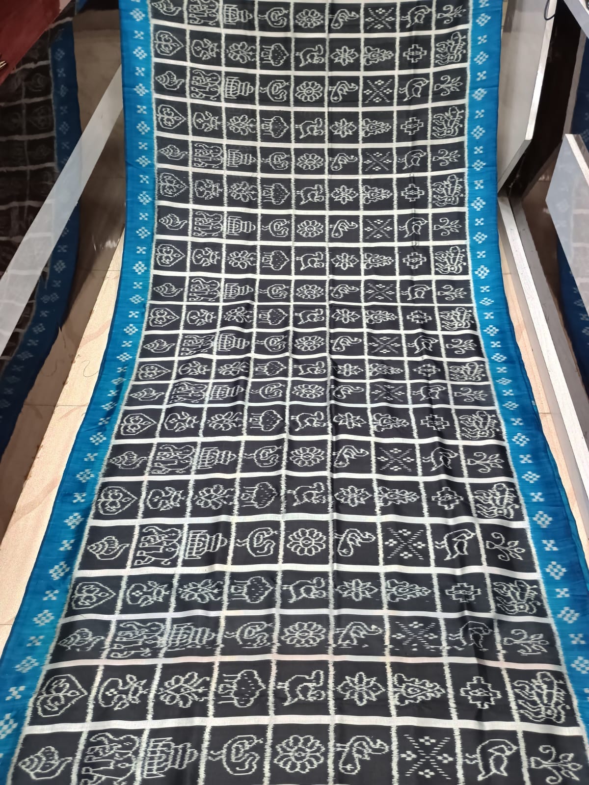 Black Copper Sulphate Nabakothi  Design Mulberry Silk Saree