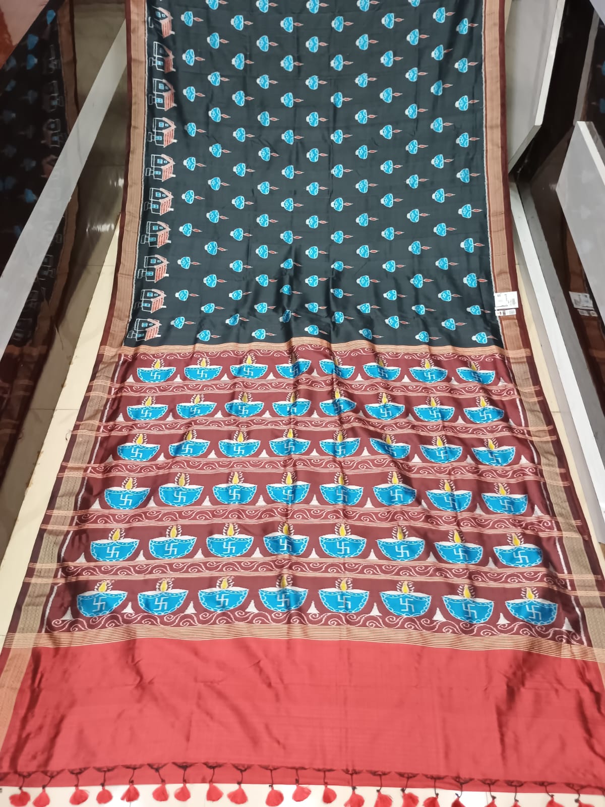 Black Maroon Diwali Design Mulberry Silk Saree