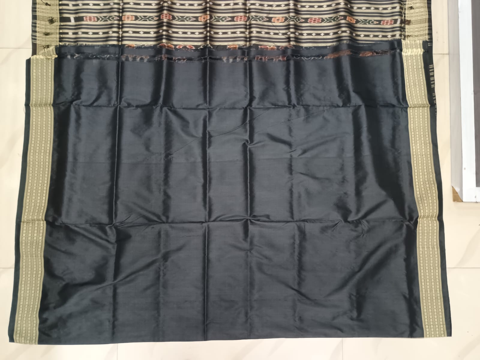 Maroon Black Scot Design Mulberry Silk Saree