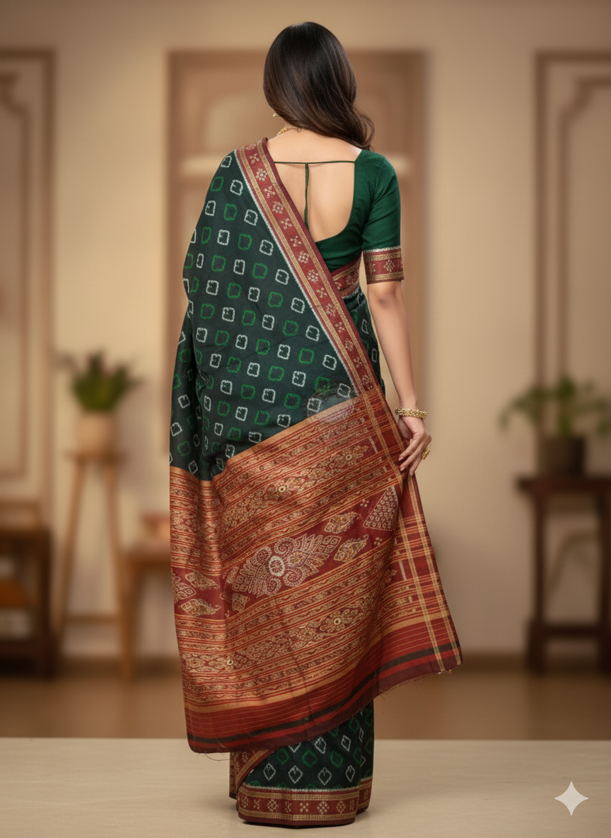 Black Maroon Heart Design With Pasapali Border Design Khandua Silk Saree