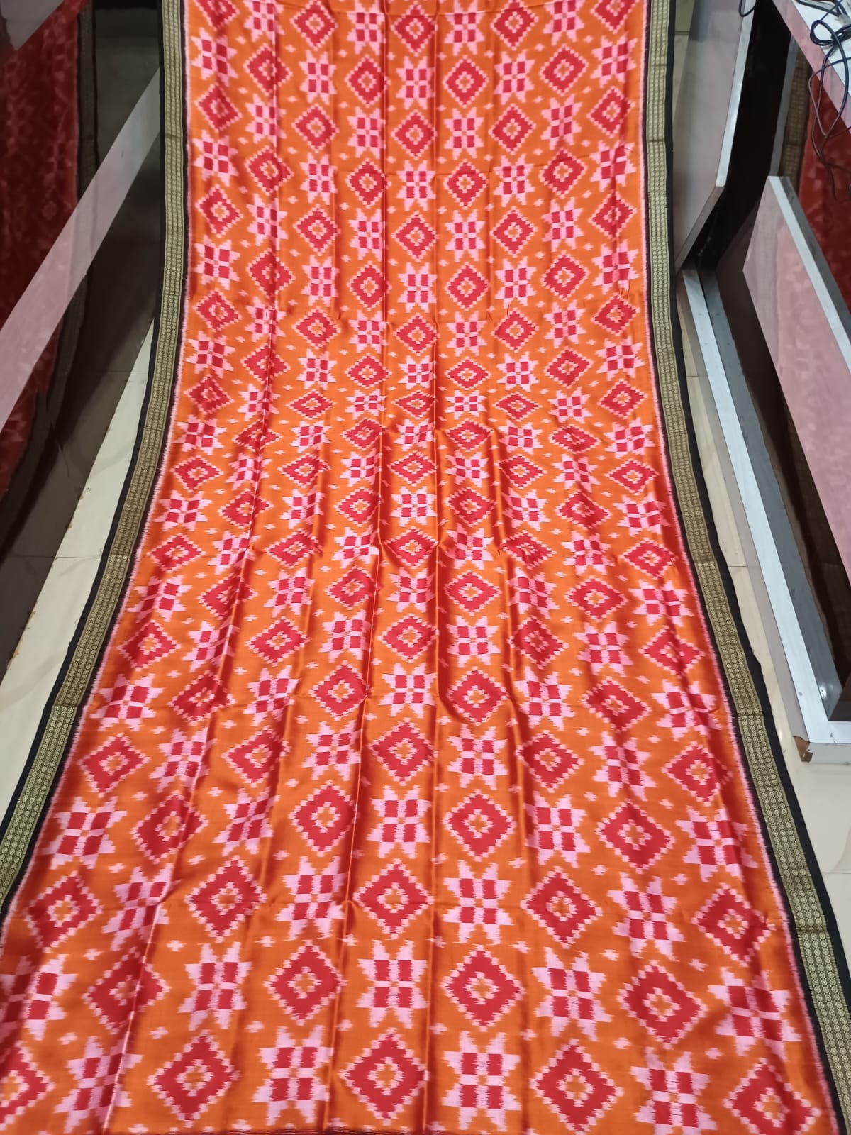 Orange Maroon Pasapali Design Mulberry Silk Saree