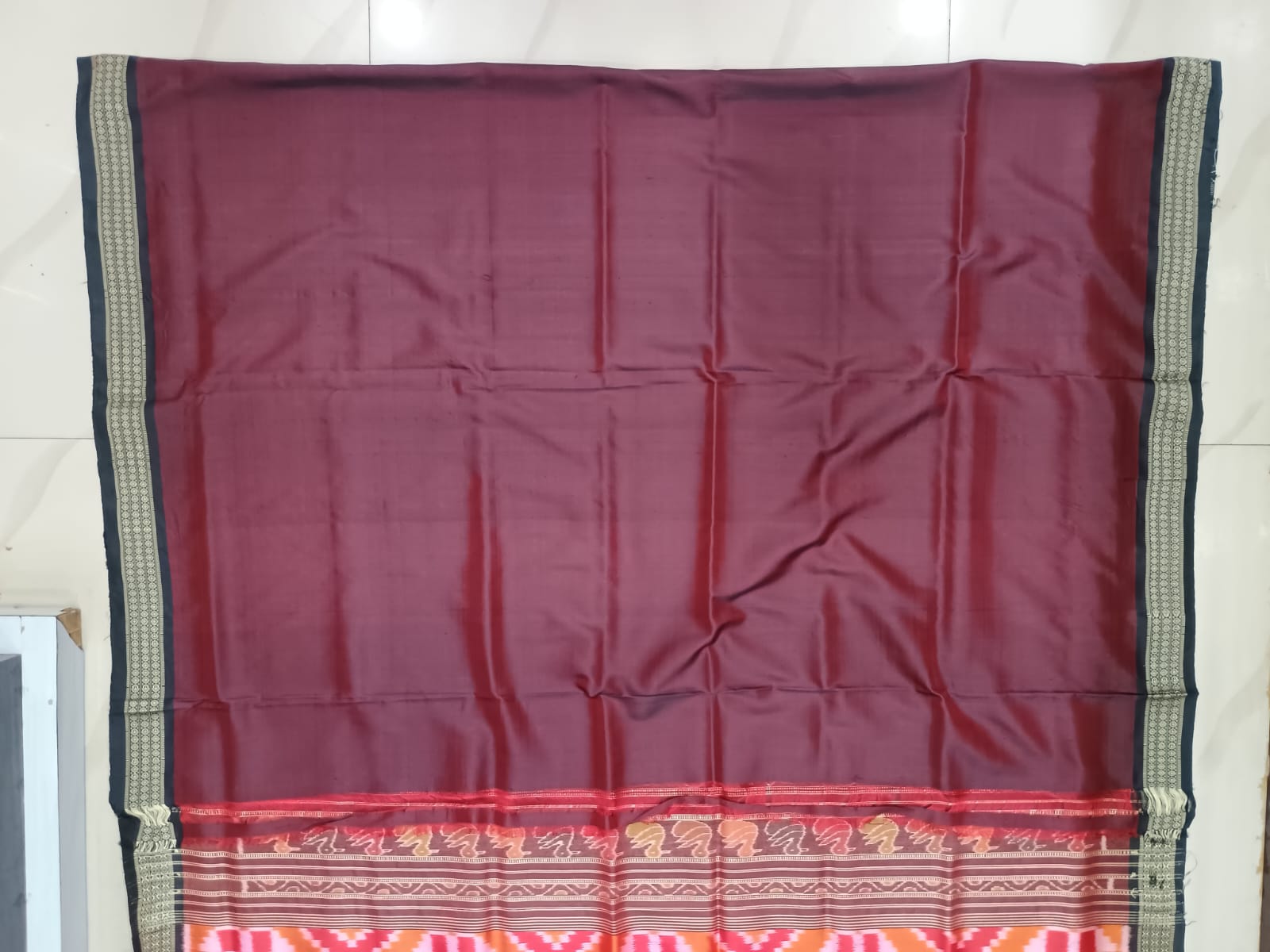 Orange Maroon Pasapali Design Mulberry Silk Saree