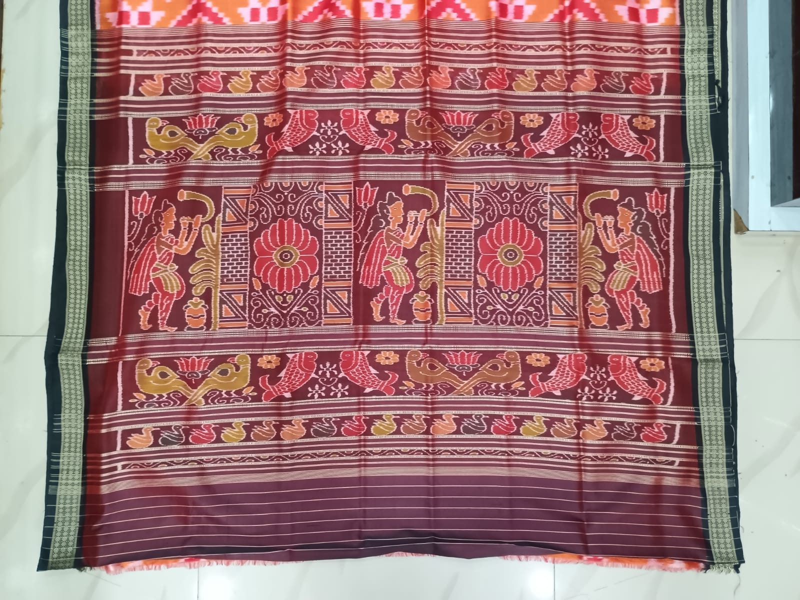 Orange Maroon Pasapali Design Mulberry Silk Saree