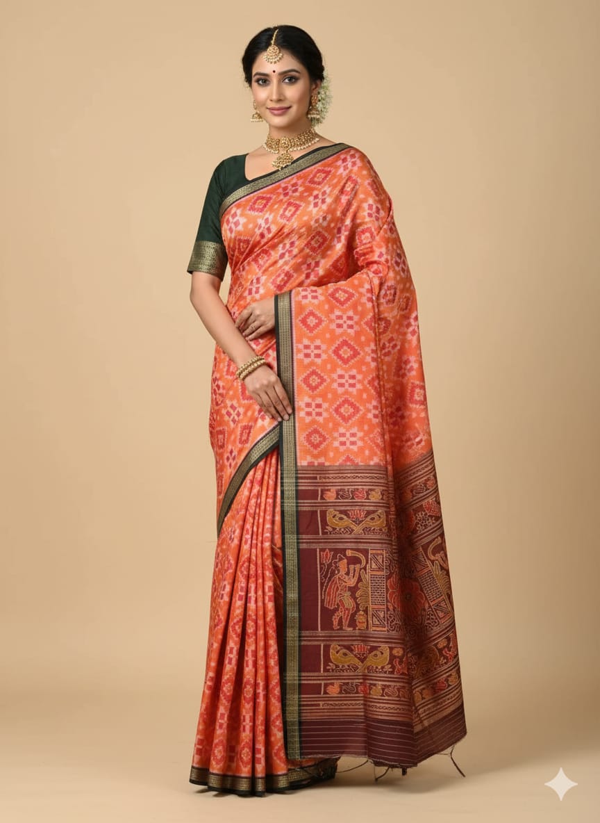 Orange Maroon Pasapali Design Mulberry Silk Saree