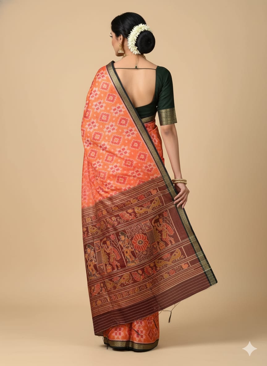 Orange Maroon Pasapali Design Mulberry Silk Saree