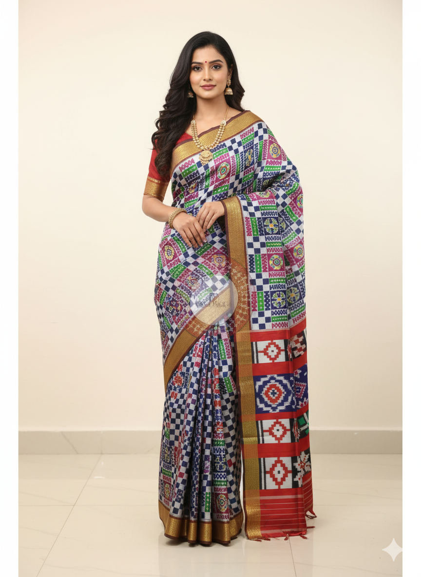 Blue Maroon Utkal Laxmi Design Khandua Silk Saree