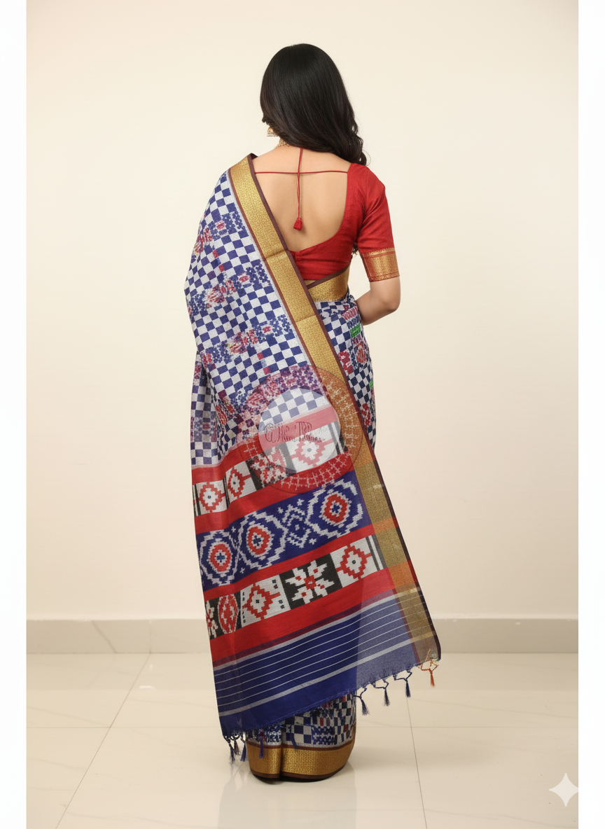 Blue Maroon Utkal Laxmi Design Khandua Silk Saree