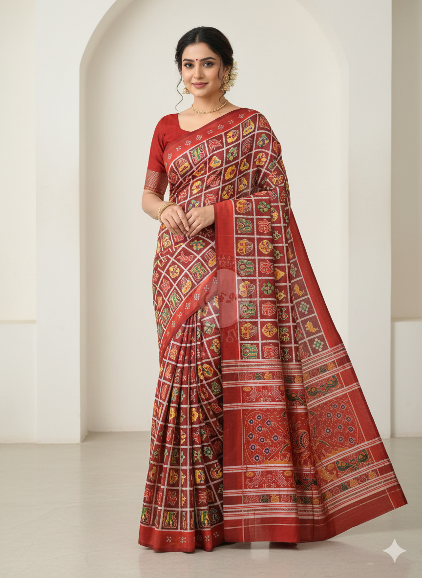 Coffee Maroon Nabakothi Design Khandua Silk Saree