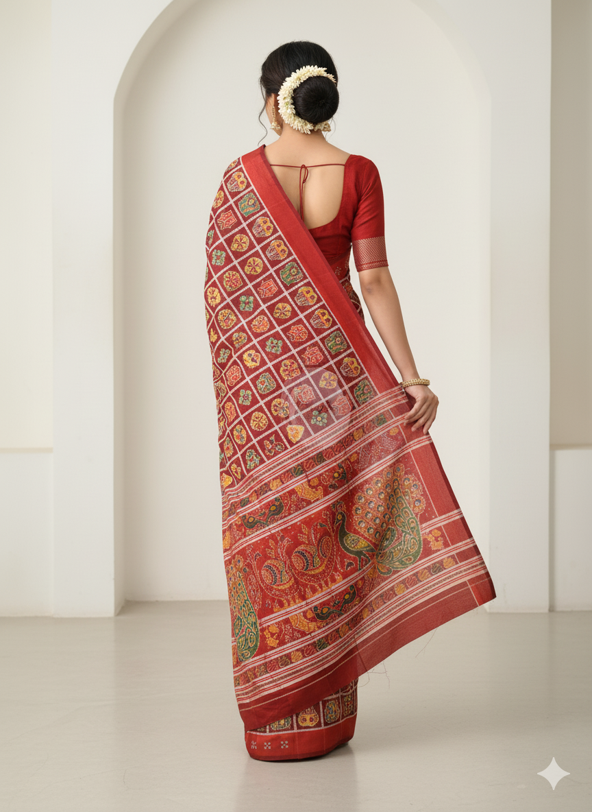 Coffee Maroon Nabakothi Design Khandua Silk Saree