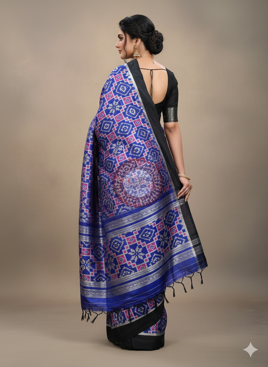 Blue Black Telia Rumal Design Khandua Silk Saree
