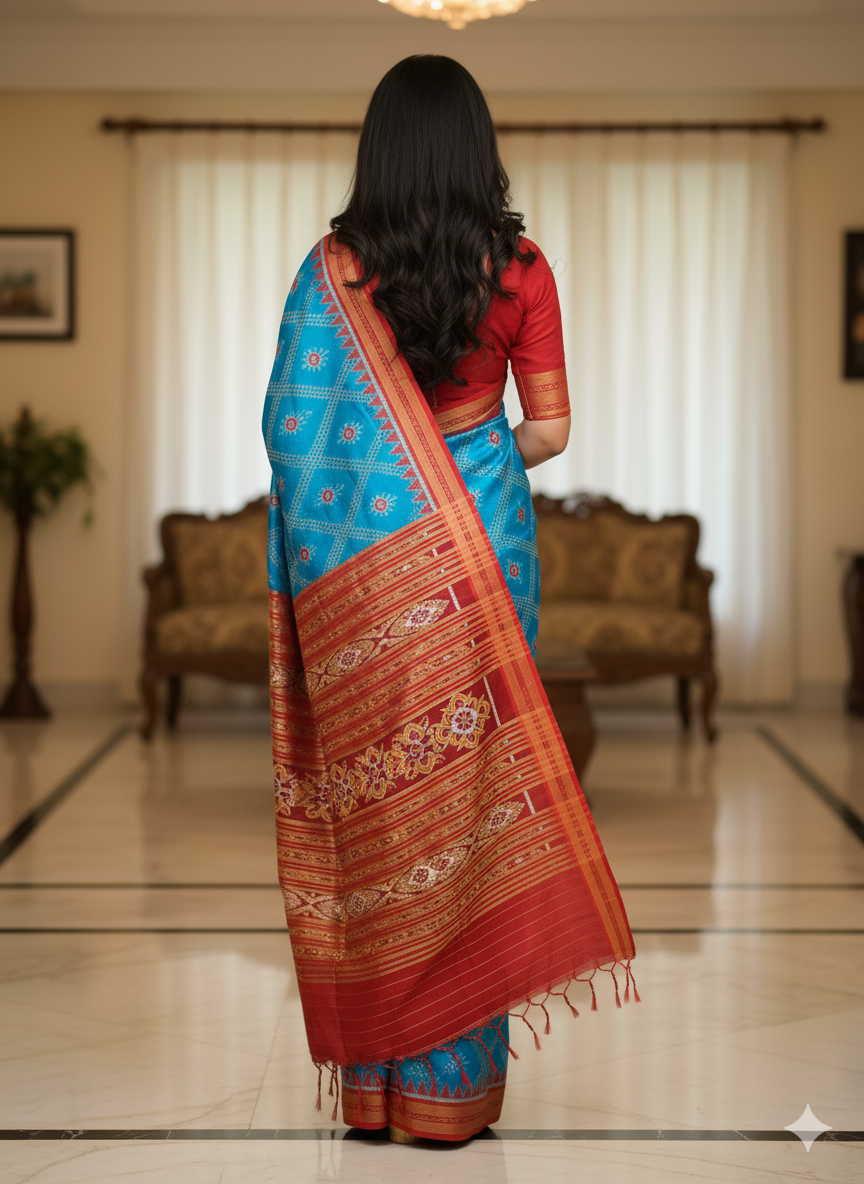 Copper Sulphate Maroon Tarabali Design Khandua Silk Saree