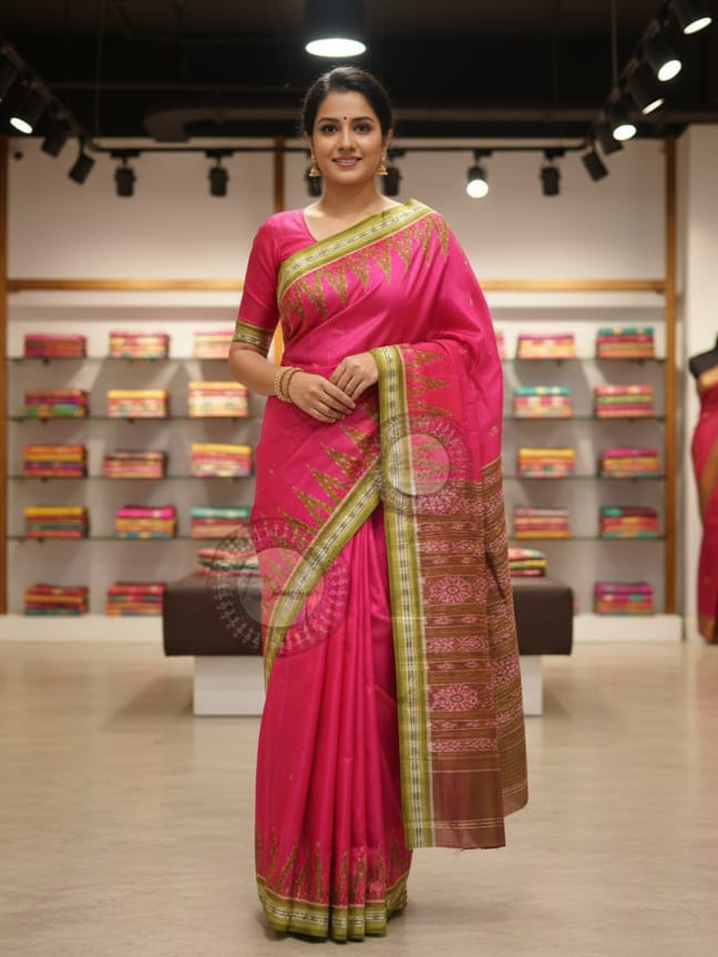 Magenta Mehendi Green Kumbha Khandua Silk Saree