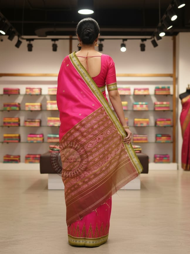 Magenta Mehendi Green Kumbha Khandua Silk Saree