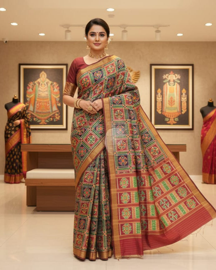 Multi Color Utkal Laxmi Mulberry Silk Saree