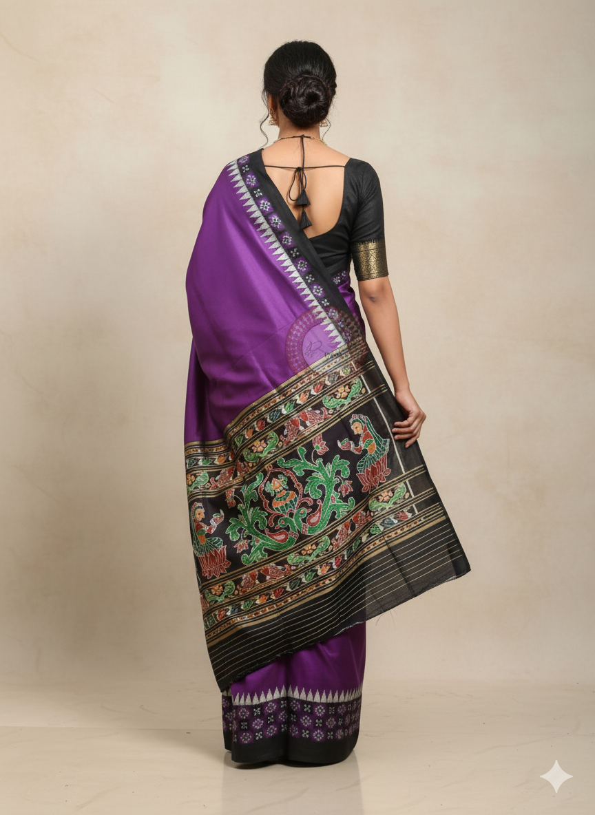 Purple Black Pasapali Border Khandua Silk Saree
