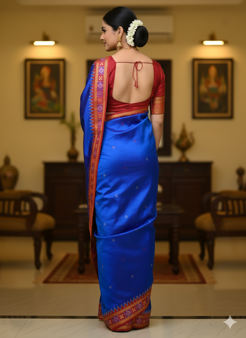 Blue Red Pasapali Border Khandua Silk Saree