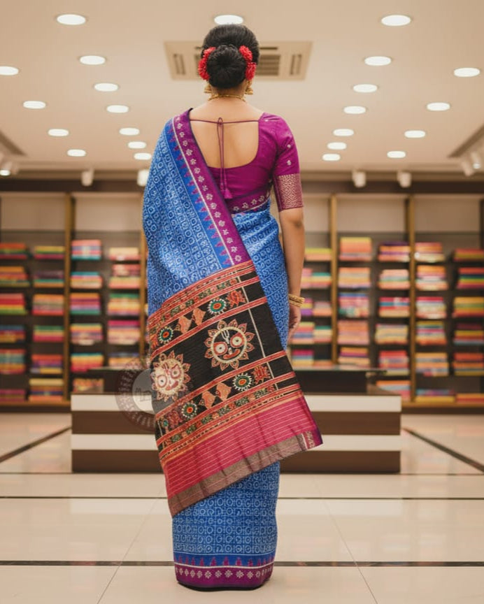 Copper Sulphate Black Odia Alphabet Mulberry Silk Saree