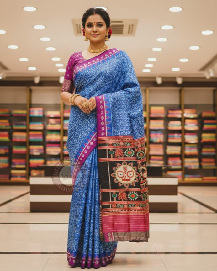 Copper Sulphate Black Odia Alphabet Mulberry Silk Saree