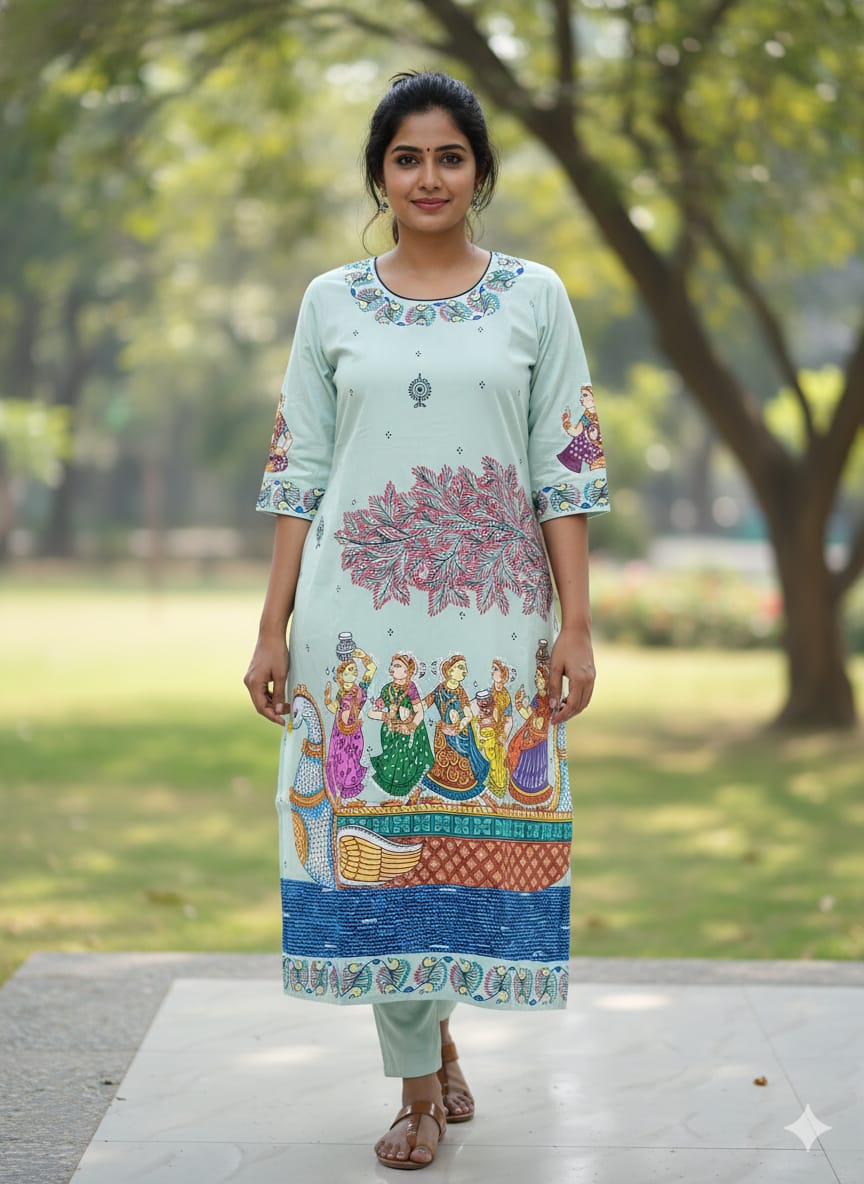 Aqua Boita Bandana Theme Hand Painted Silk Pattachitra Kurti