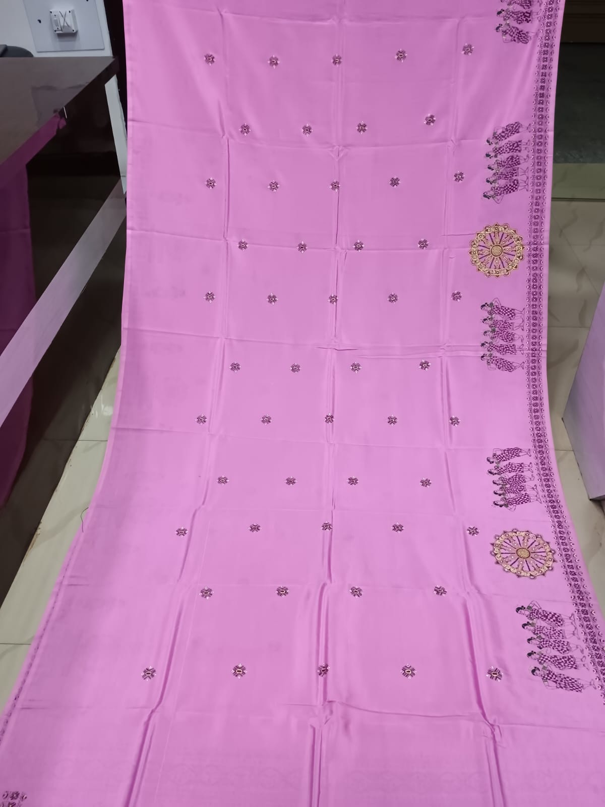 Pink Sambalpuri Dance Theme Pattachitra Khadi Silk Saree