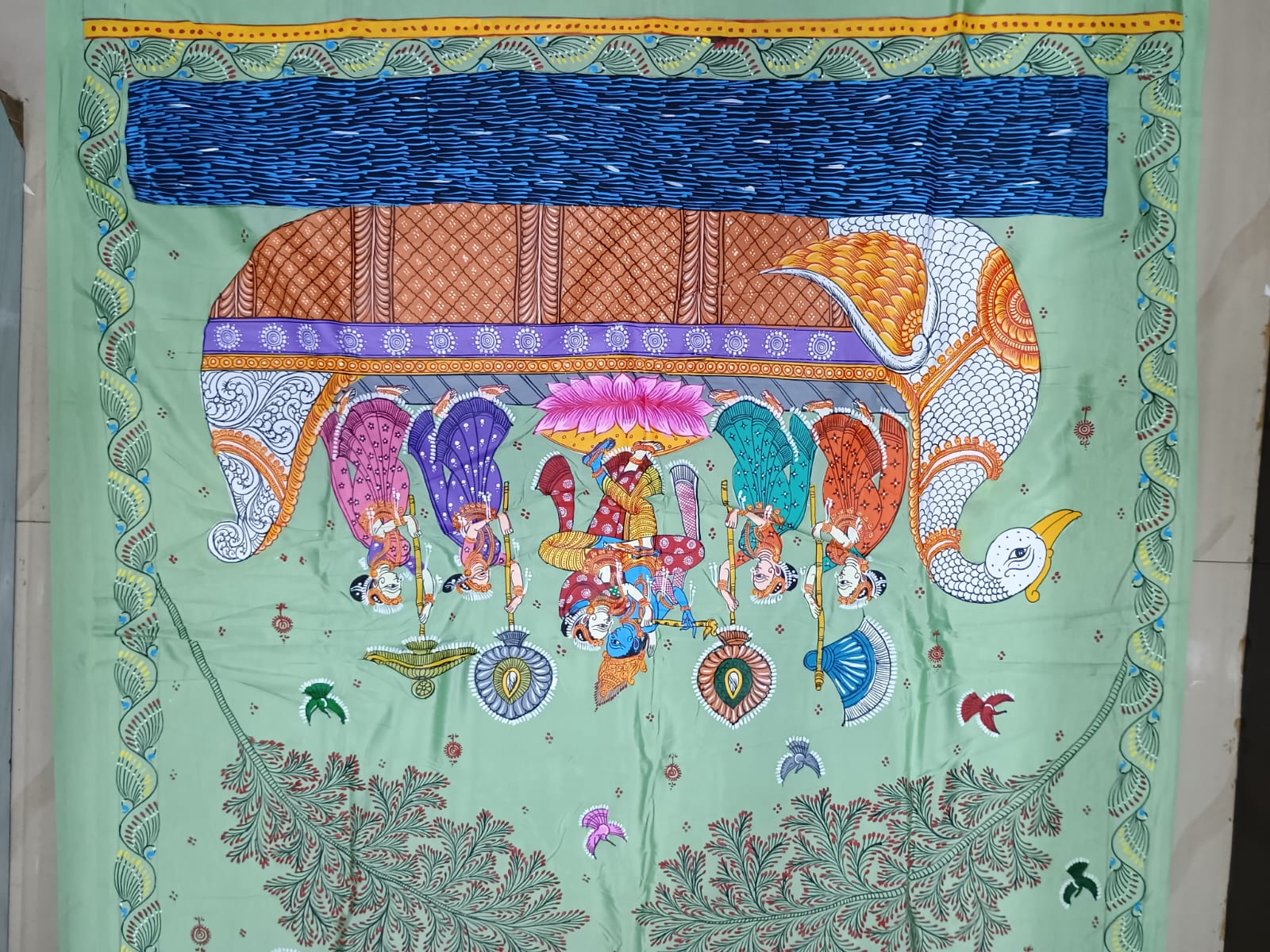 Aqua Nabakeli Boita Theme Pattachitra Khadi Silk Saree