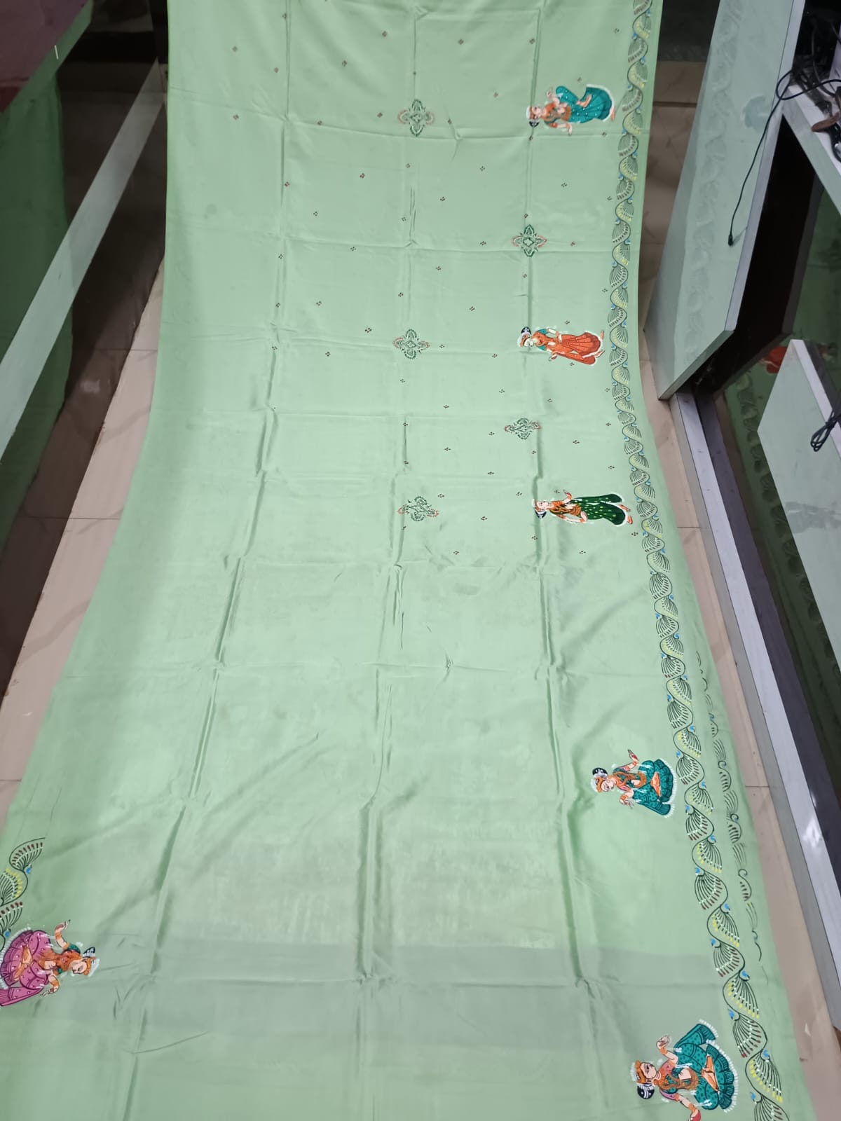 Aqua Nabakeli Boita Theme Pattachitra Khadi Silk Saree