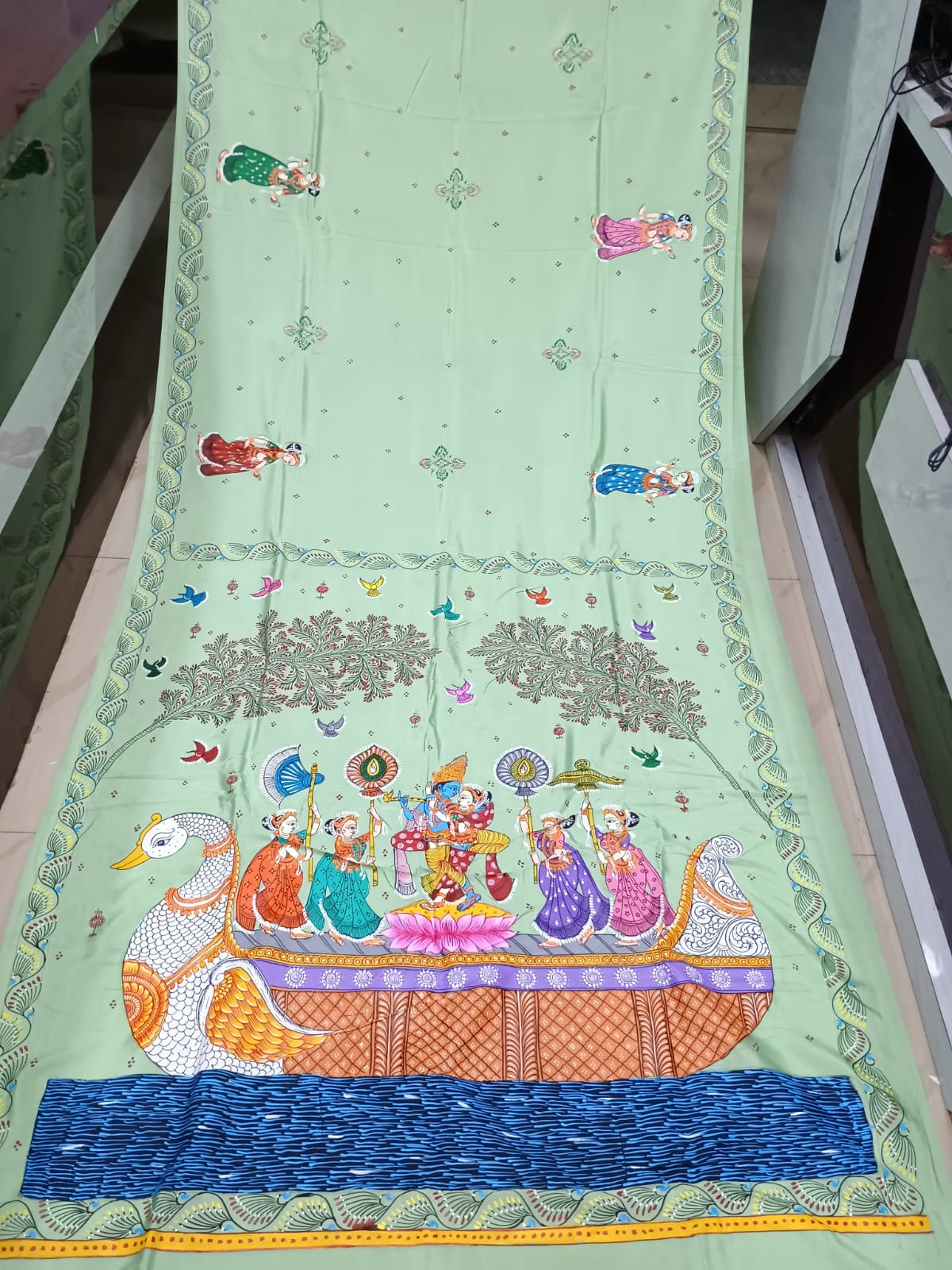 Aqua Nabakeli Boita Theme Pattachitra Khadi Silk Saree