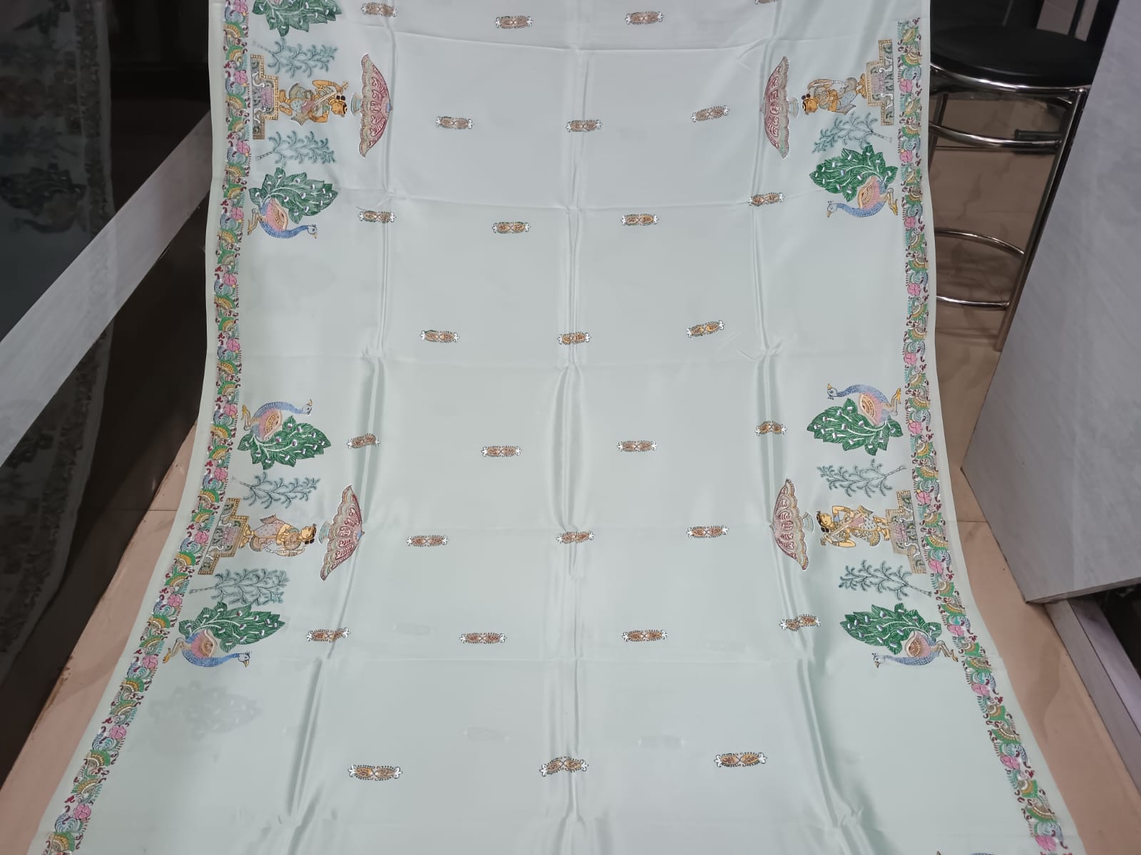 Aqua Sakhi Rasa Theme Pattachitra Khadi Silk Saree