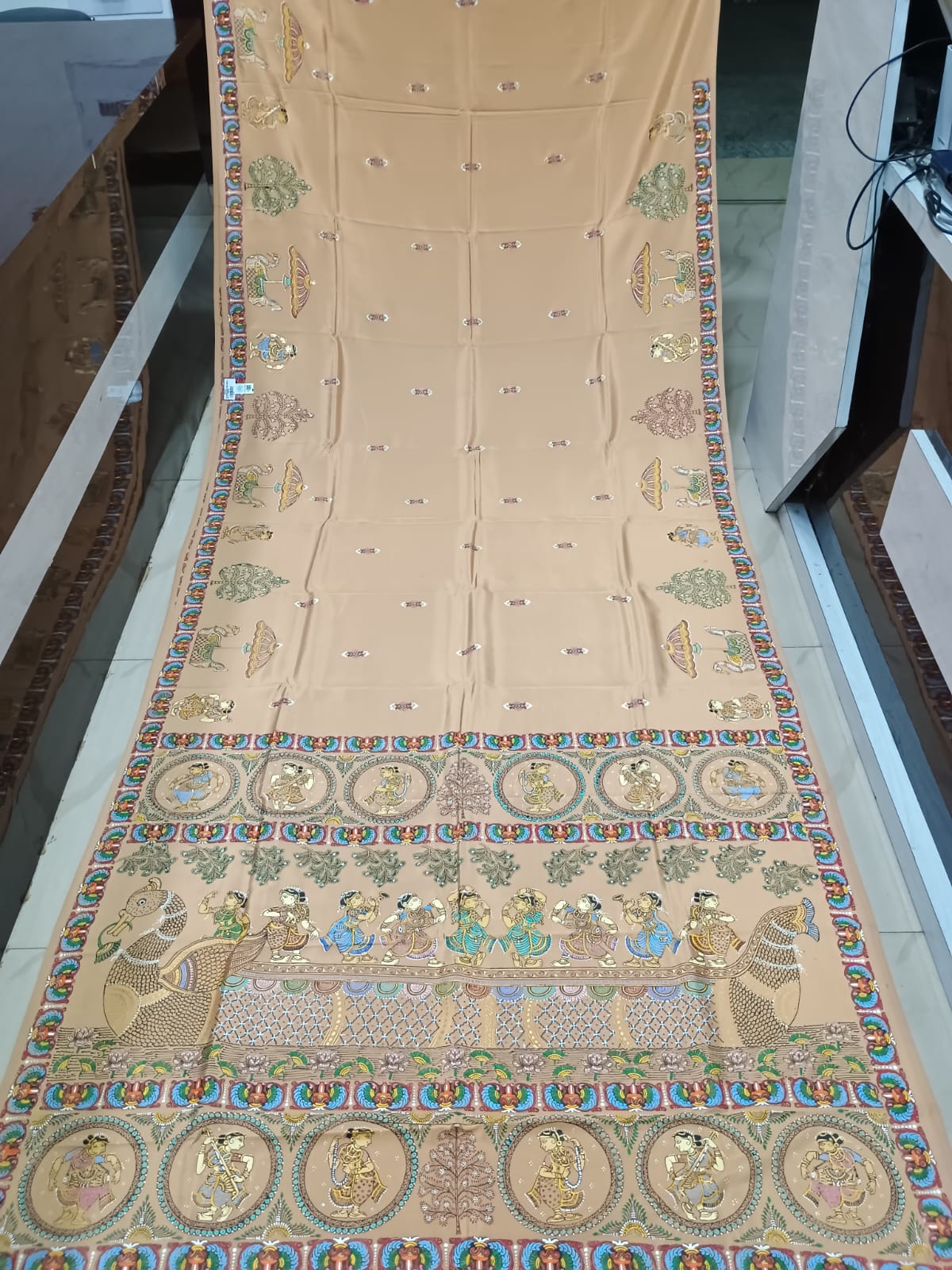 Sandle Sakhi Rasa Theme Pattachitra Khadi Silk Saree