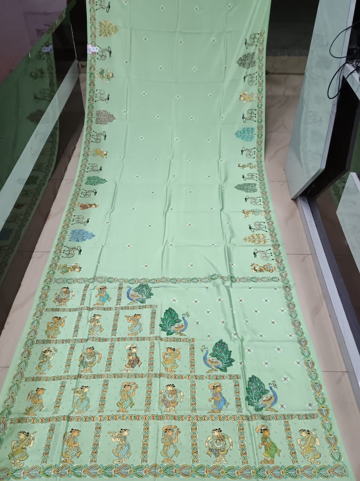 Pista Box Sakhi Rasa Theme Pattachitra Khadi Silk Saree