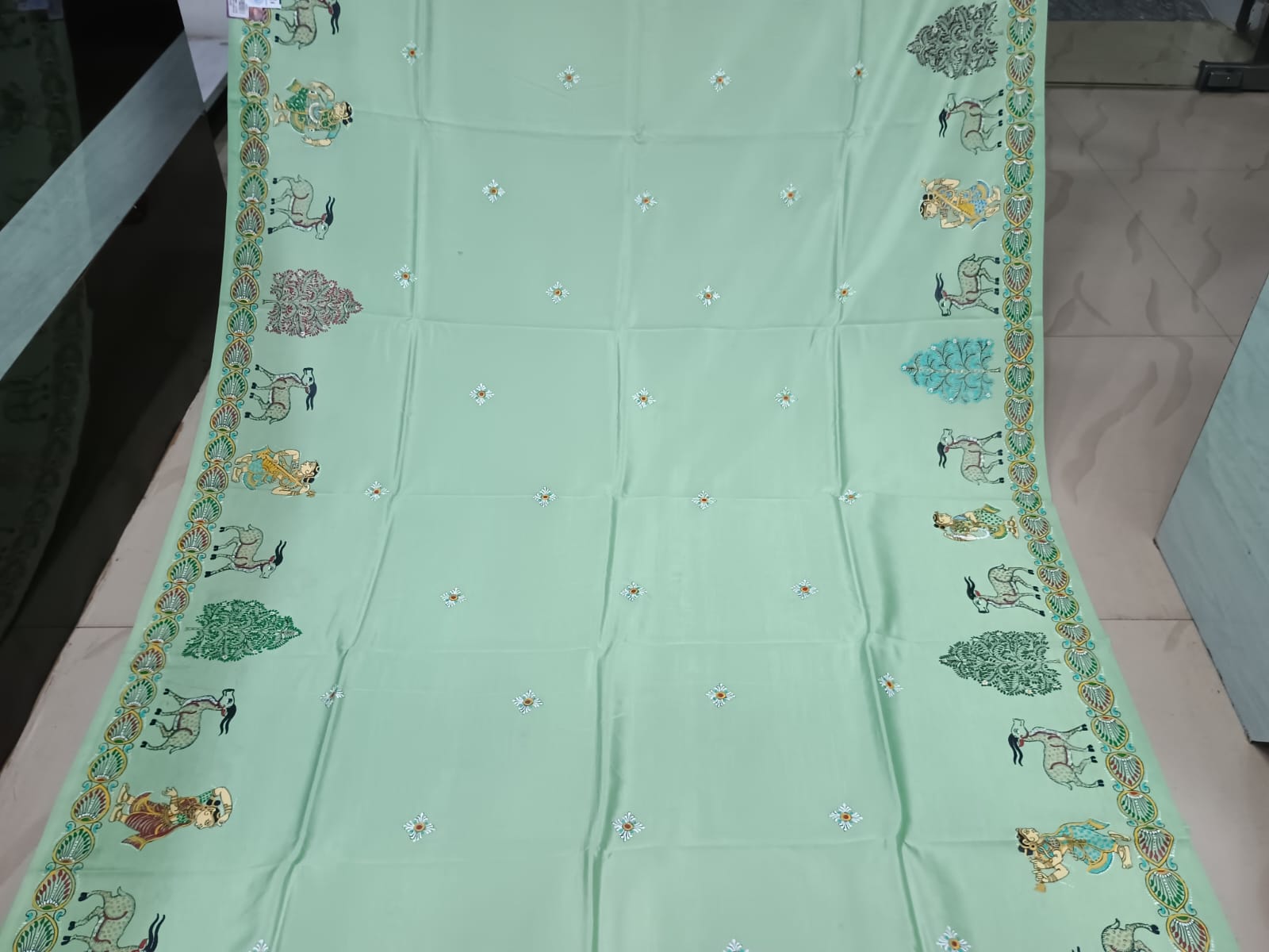 Pista Box Sakhi Rasa Theme Pattachitra Khadi Silk Saree