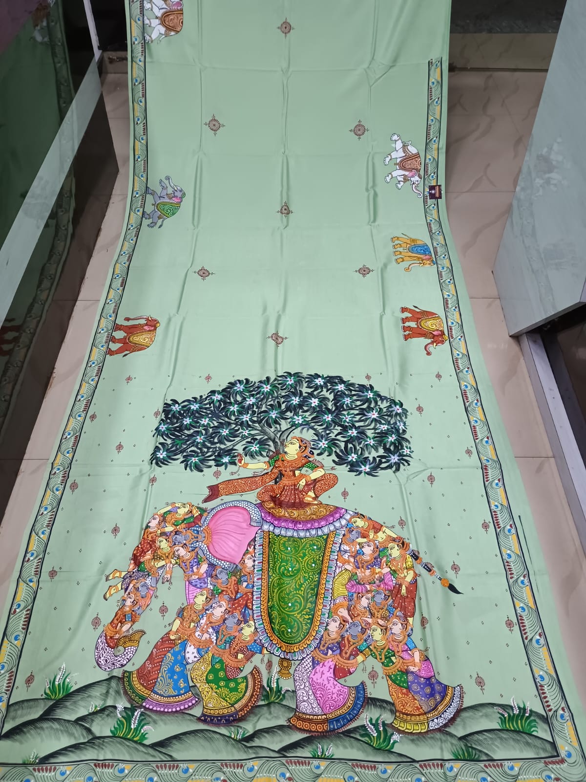 Aqua Kandarp Hasti Theme Pattachitra Khadi Silk Saree