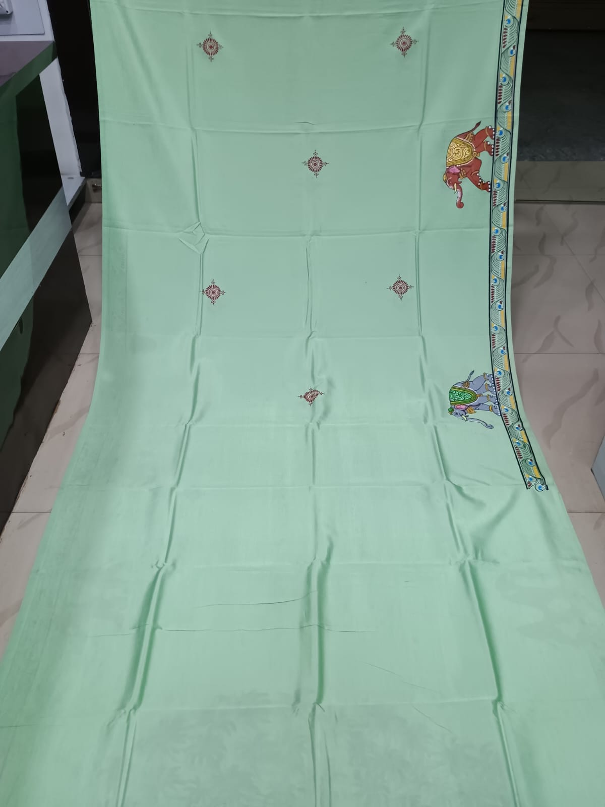 Aqua Kandarp Hasti Theme Pattachitra Khadi Silk Saree