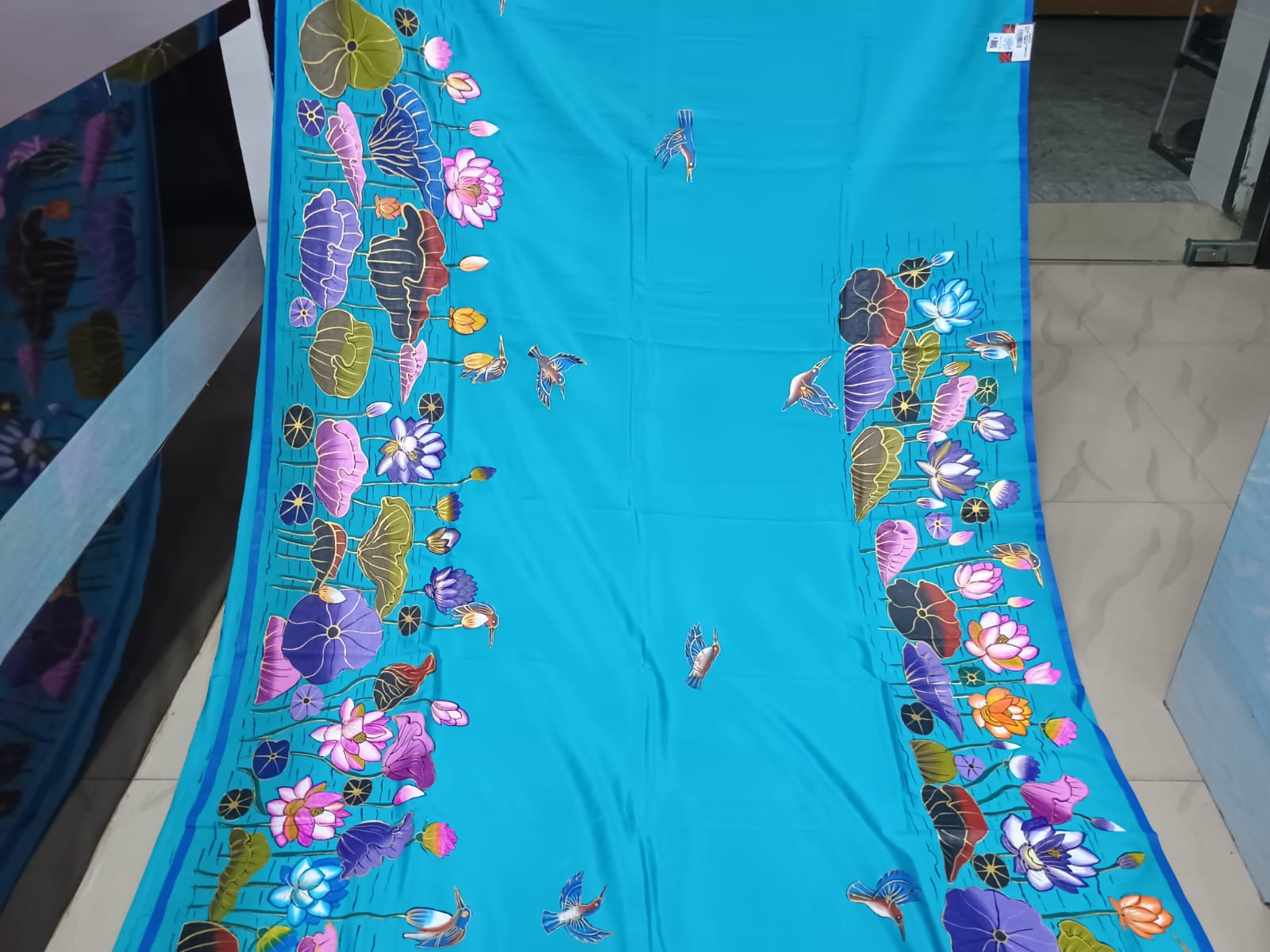 Sky Water Lily Morden Art Theme Pattachitra Khadi Silk Saree