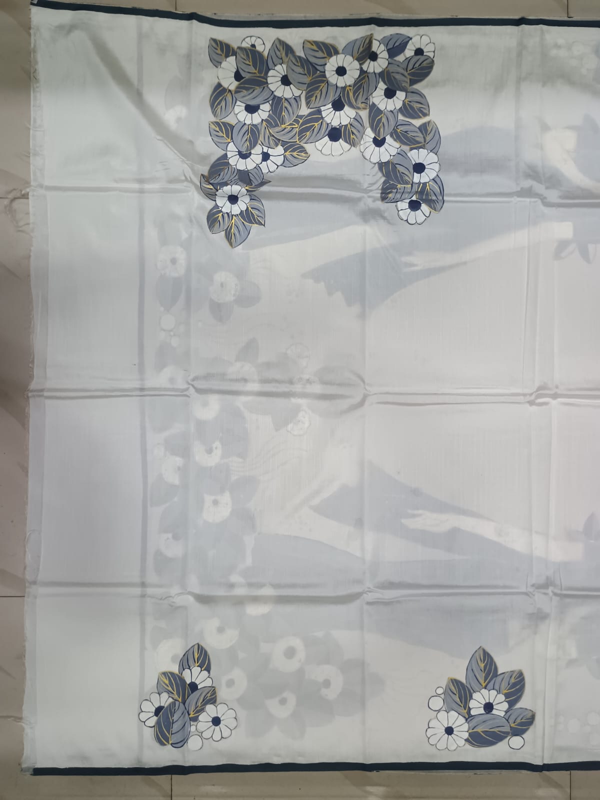 White Lady With Umbrella Morden Art Theme Pattachitra Khadi Silk Saree