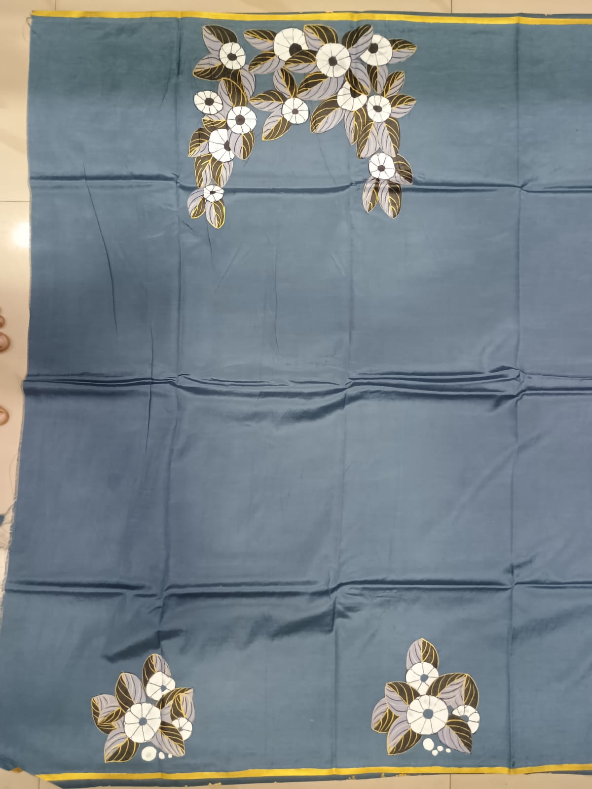 Grey Lady With Umbrella Morden Art Theme Pattachitra Khadi Silk Saree