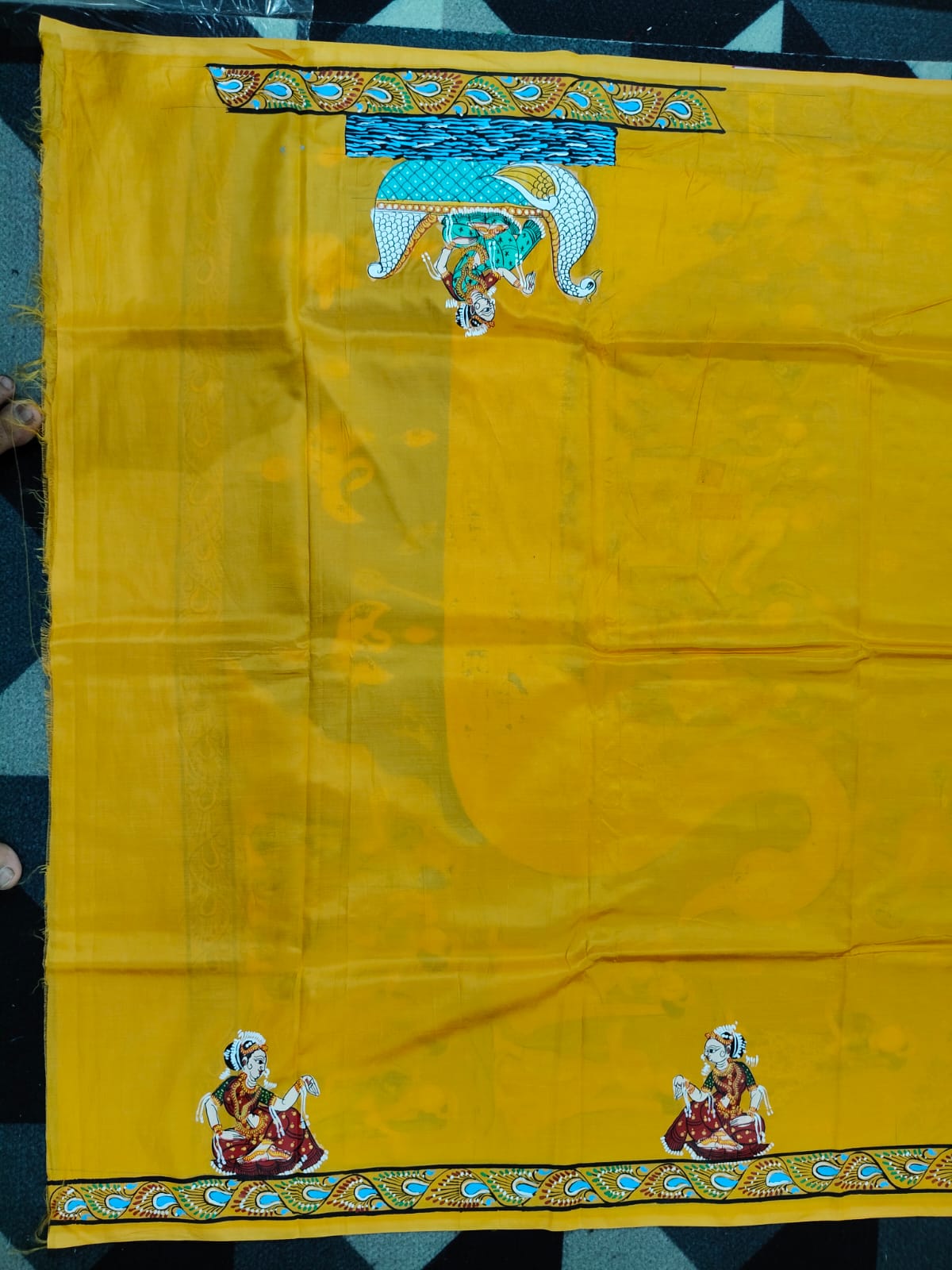 Yellow Boita Bandan Theme Pattachitra Khadi Silk Saree